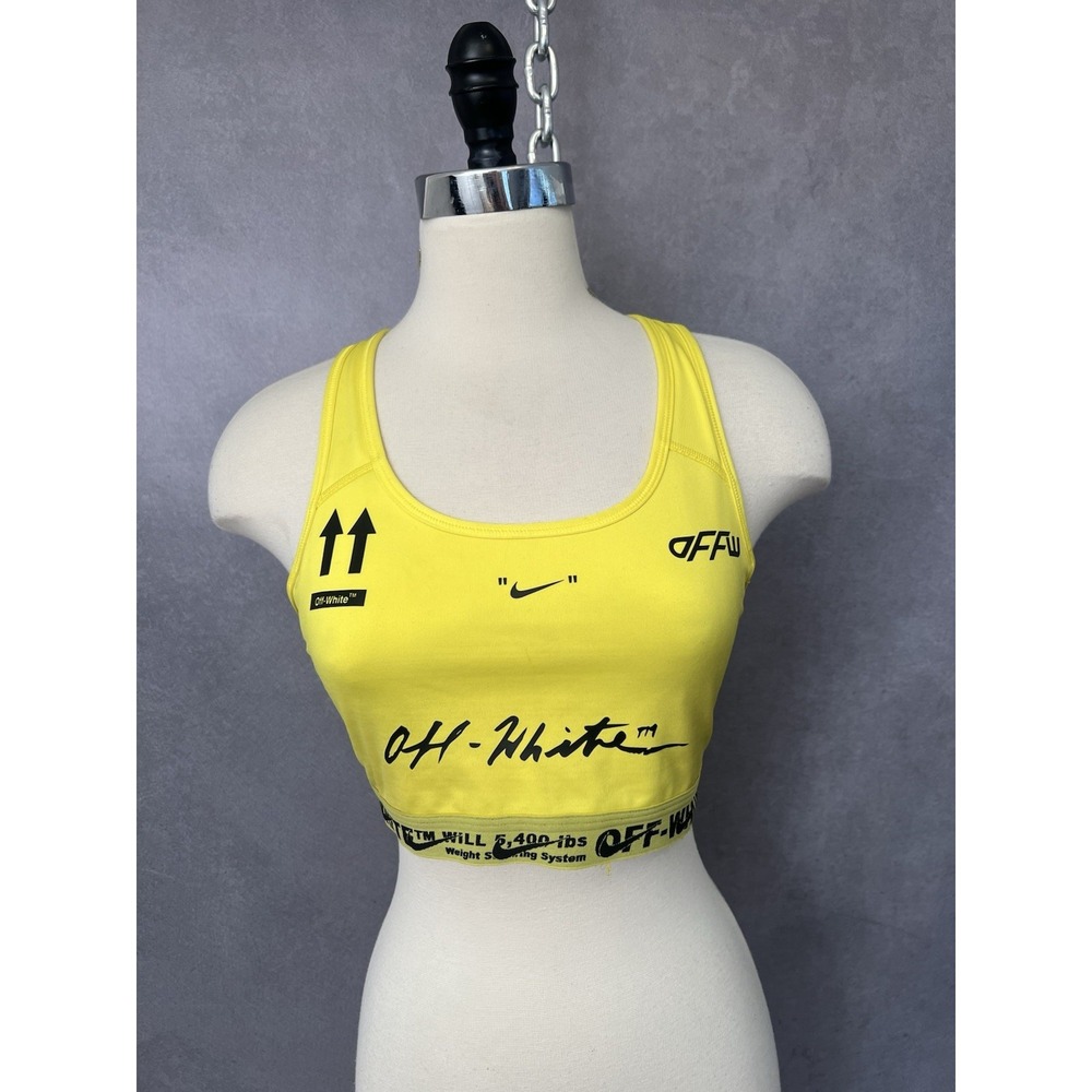 Nike Women's Off-White Racerback Athletic Work Out Sports Bra Yellow‎ Large